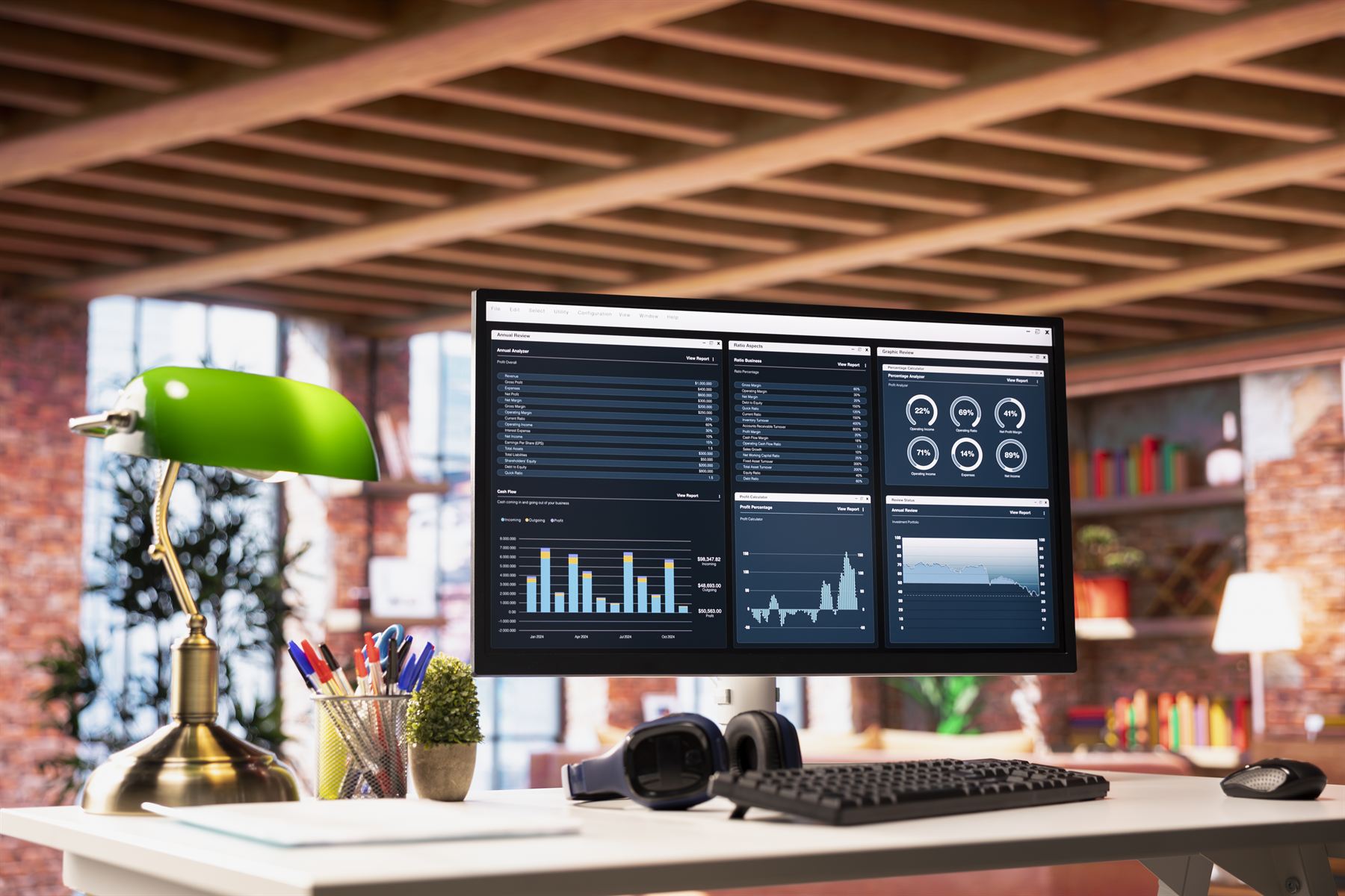 Arbeitsplatz mit moderner IT-Ausstattung und neuem Computer